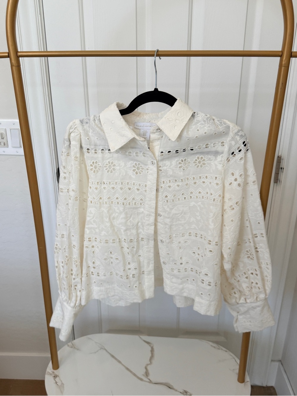 House of Harlow Eyelet Lace Button-Front Blouse - Cream